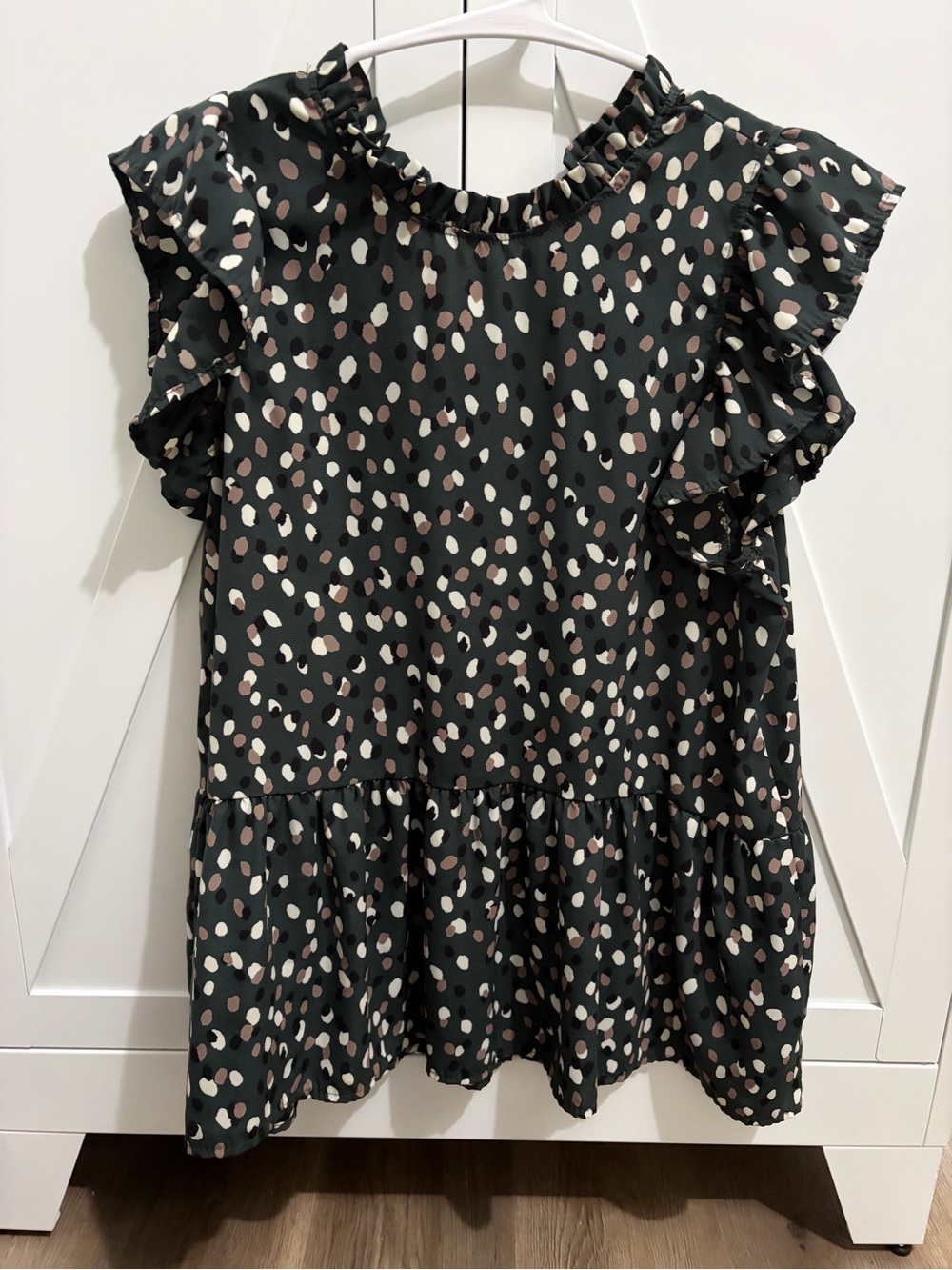 mts Black Dot Tiered Flutter Sleeve Blouse